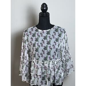 Buffalo‎ David Bitton Women's Floral Print Top Size  S Boho Flare Sleeve Top